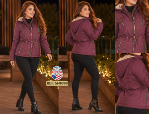 003 -SN1099 Chaqueta Americana de Moda Con Gorro, Doble Cierre - Ropa Colombiana