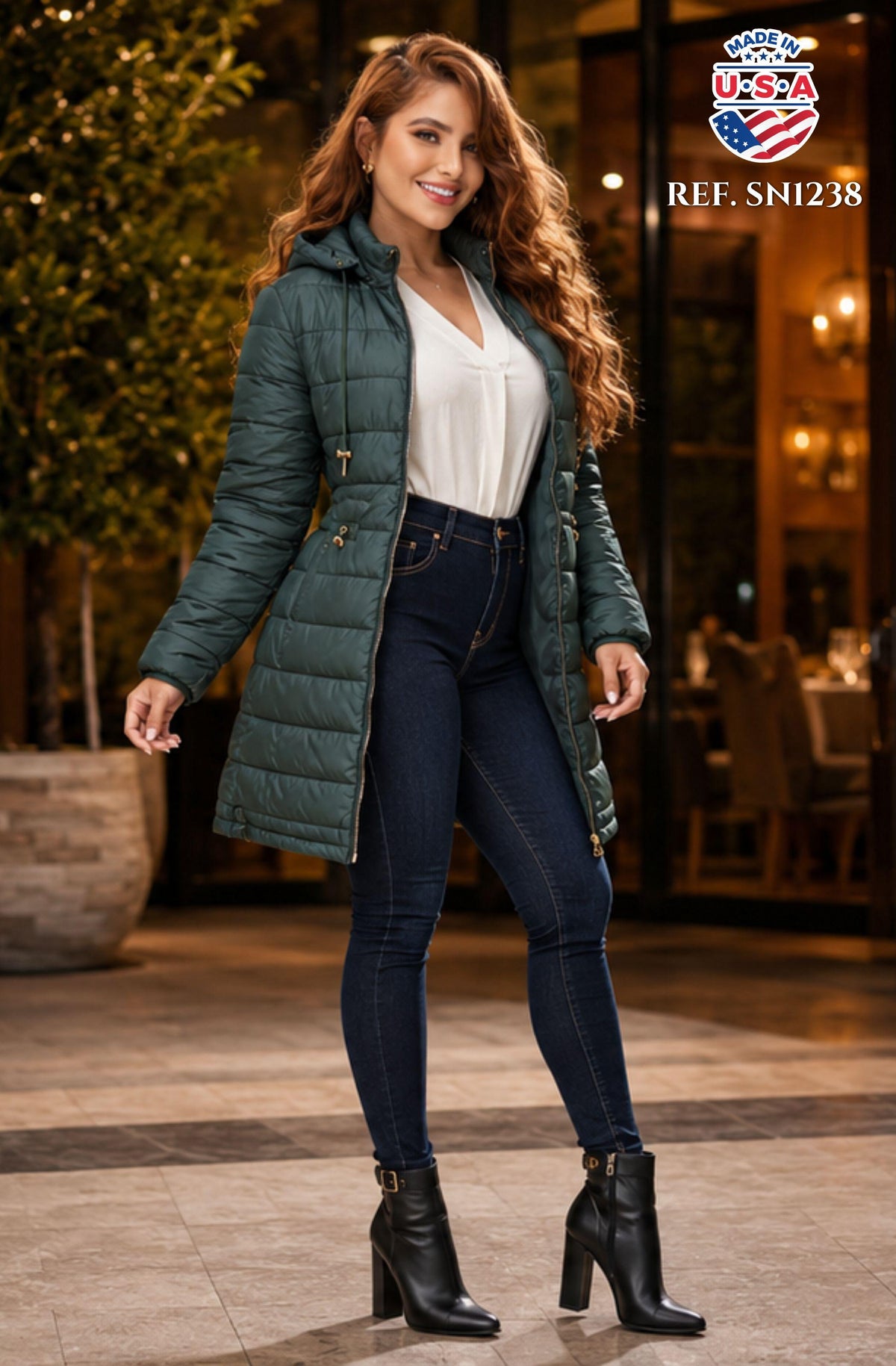 003 -SN1238 CHAQUETA ACOLCHADA CON CAPUCHA - Ropa Colombiana