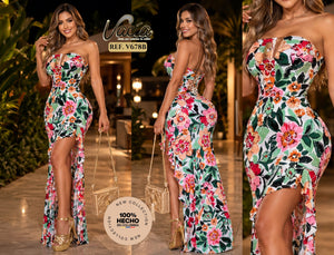 Ref. 049 -V678B Vestido Largo Colombiano - Ropa Colombiana